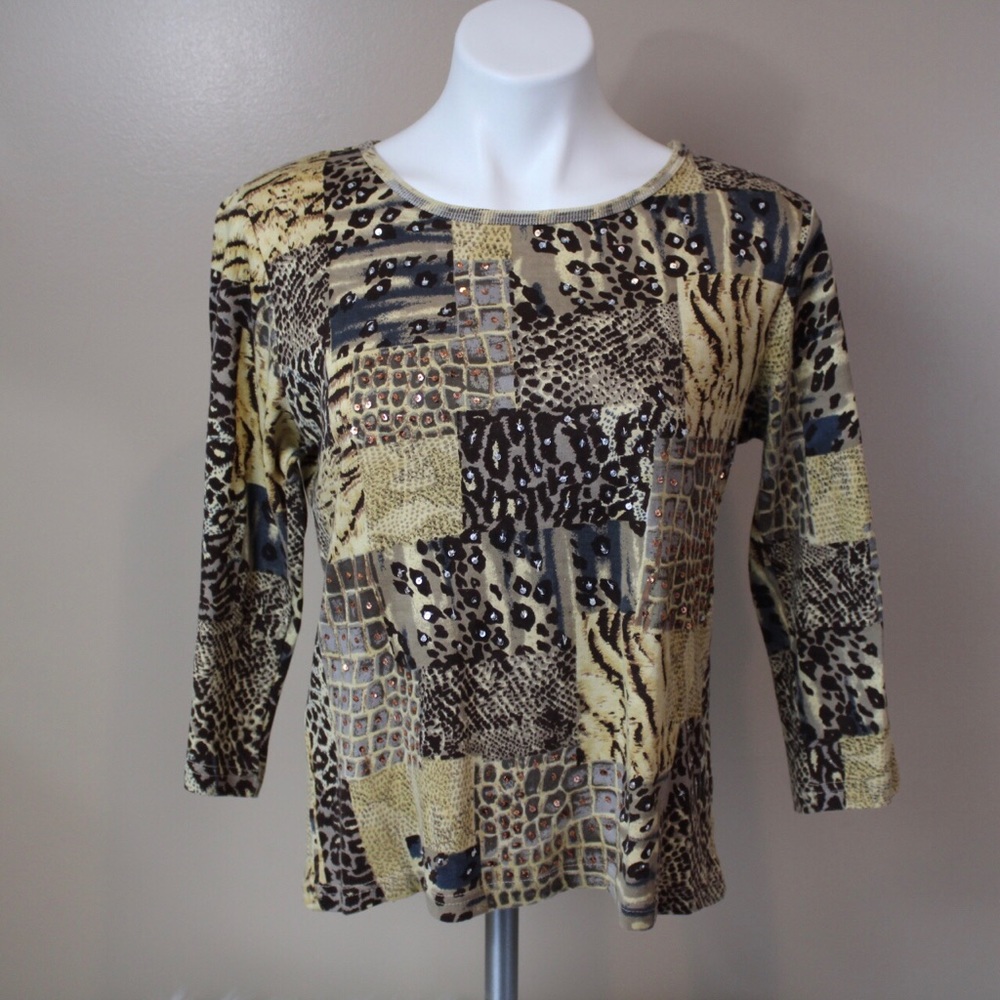 Raakhee animal block print sequin front top